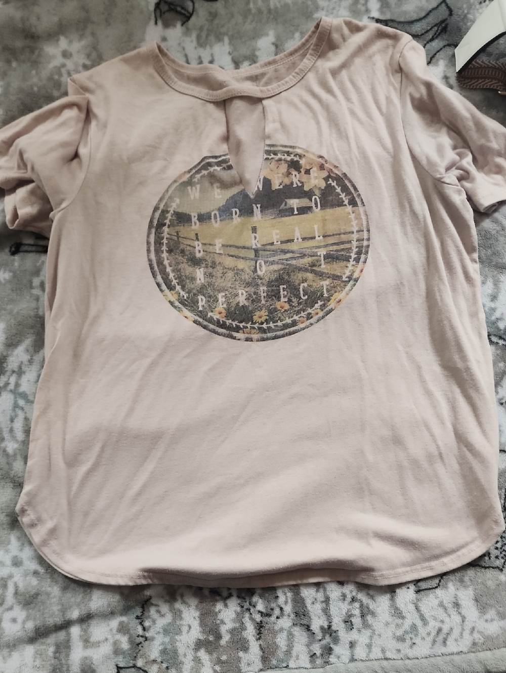 Light Blush Graphic Tee with Keyhole Neck